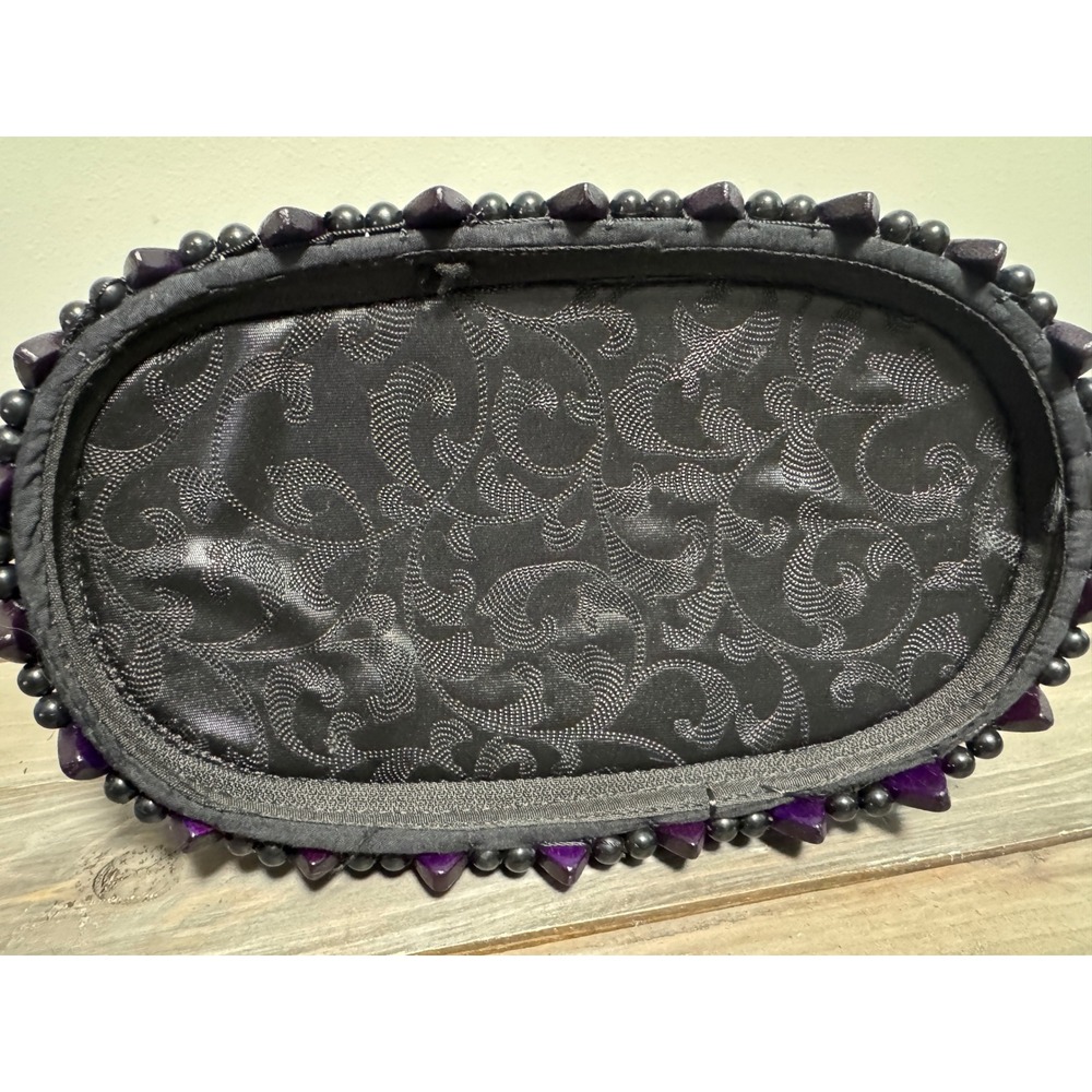 Handcrafted Purple Wood Petal Floral Beaded Tote Bag Boho Cottagecore Bag - Picture 6 of 13
